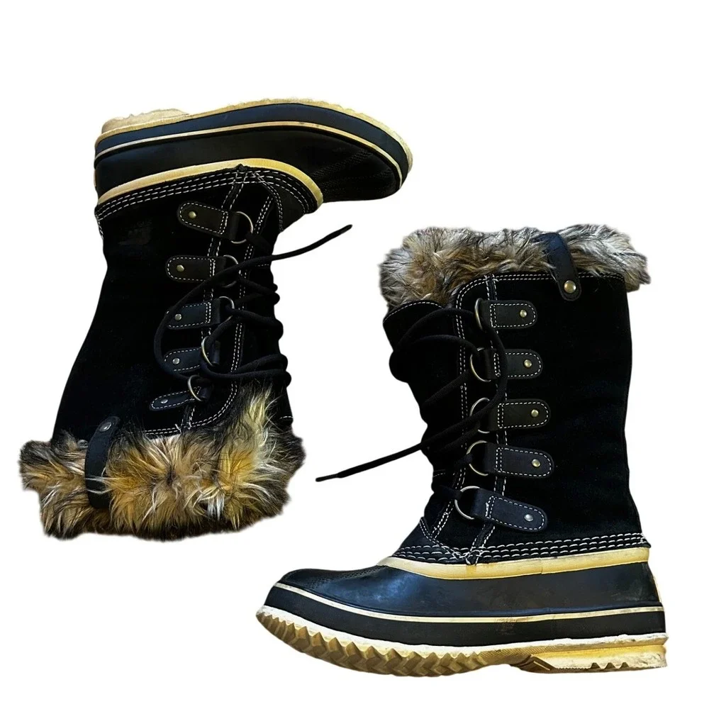 Sorel Joan of Arctic Black Suede Waterproof Winter Snow Boots Womens 7